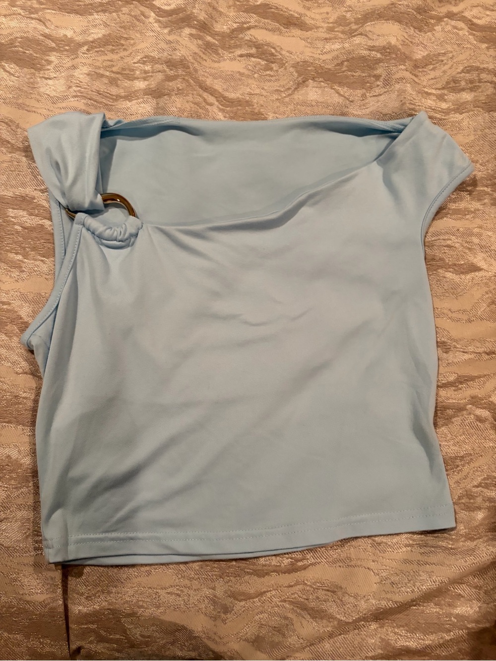 SHEIN Light Blue One-Shoulder Tank with Gold Ring